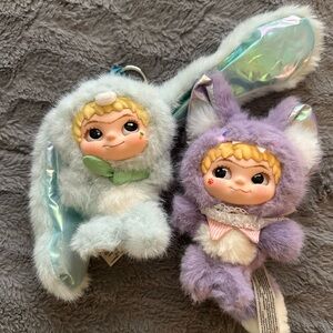 Plush Bunny Keychain - Pastel Blue & Lavender Small Pet Accessories
